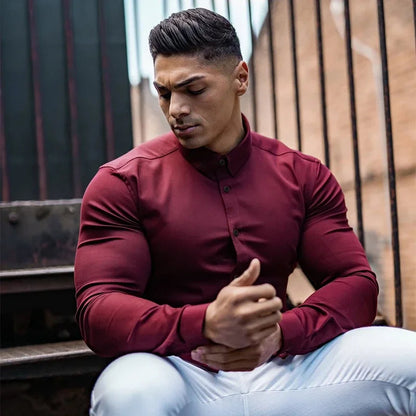 Men’s Super Slim Fit Plain Shirt – Long Sleeve Casual Button-Up for Business, Social Events, and Daily Sophisticated Style