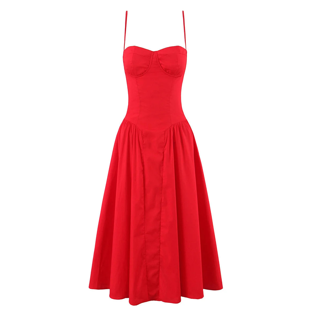 Green Floral Midi Dress – Sexy Low Waist Spaghetti Strap A-Line Summer Dress for Beach Holidays and 2025 Parties