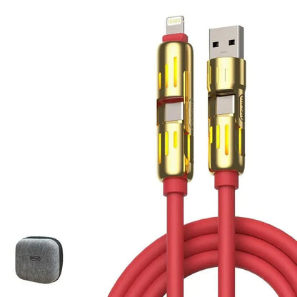 Multi-functional USB Cable with Breathing Light- 4-in-1 High Speed 240W Charging & Sync for iPhone, iPad, Type C, and USB-A Devices
