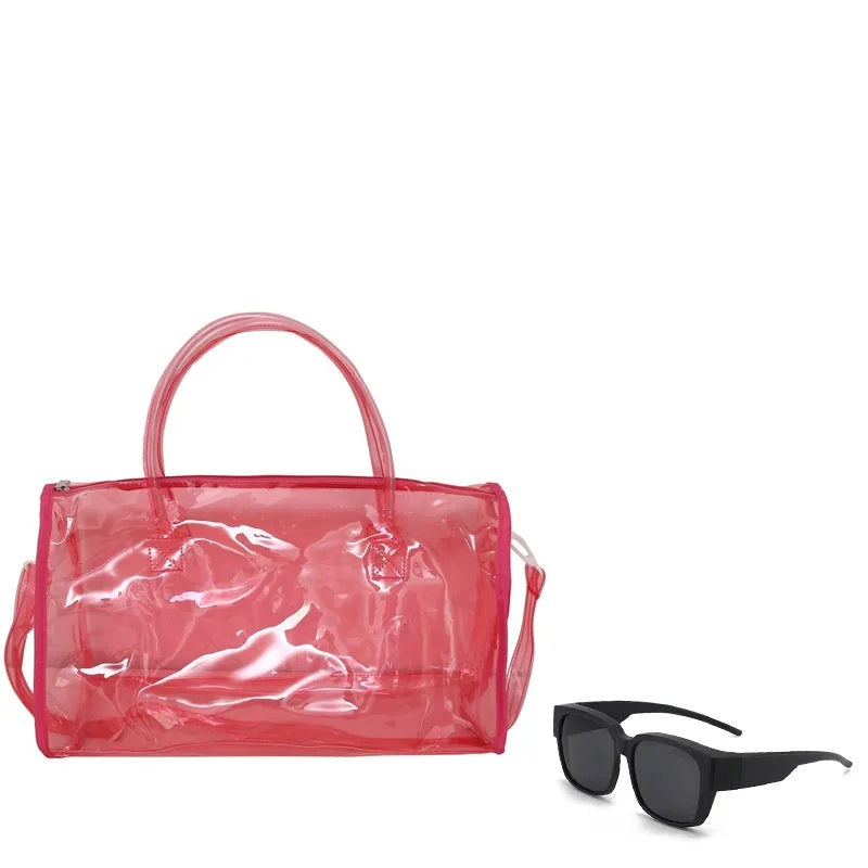 Transparent Candy Color Waterproof Travel and Beach Bag – Large-Capacity Handbag for Toiletries, Men & Women’s Shoulder Satchel