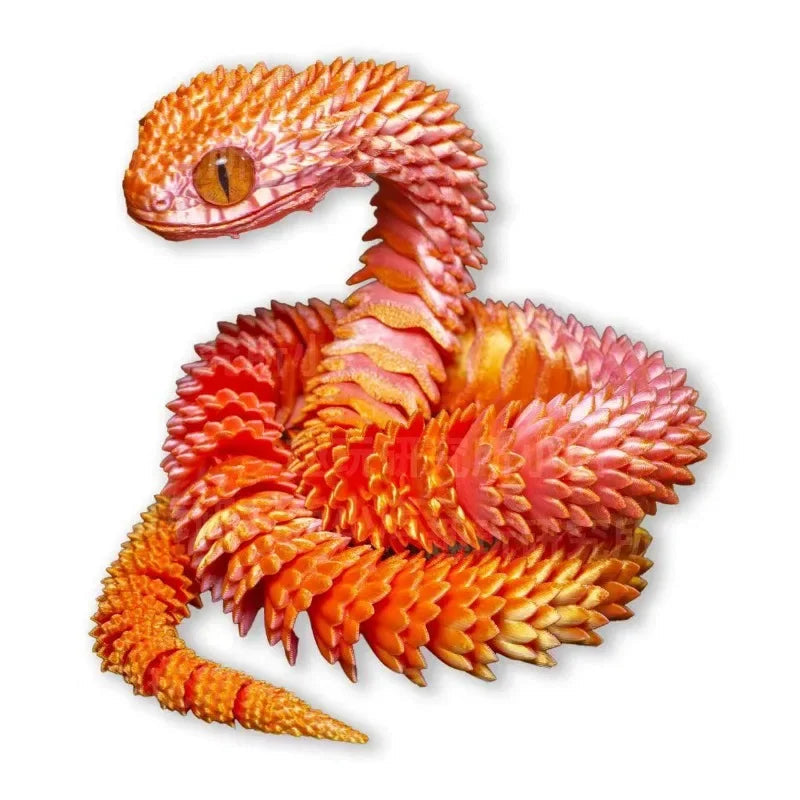 3D-Printed Articulated Snake - Posable Bush Viper Desk Fidget