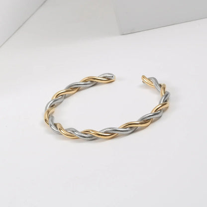 Charm Twist Cuff Bracelet - Slim Gold Opening Bangle in 316L Stainless Steel Charm
