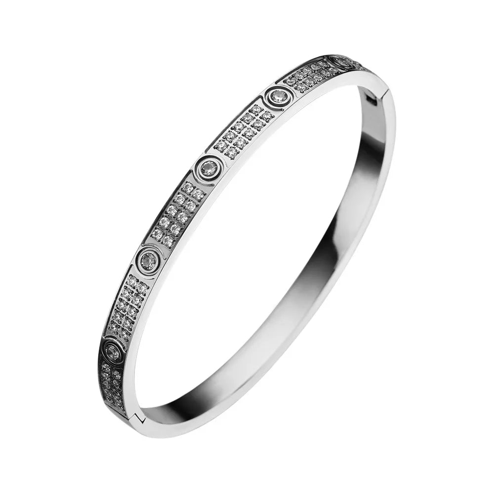 Zircon Cross Nut Nail Bracelet - Gold Screw-Style Stainless Steel Bangle for Edgy Glam