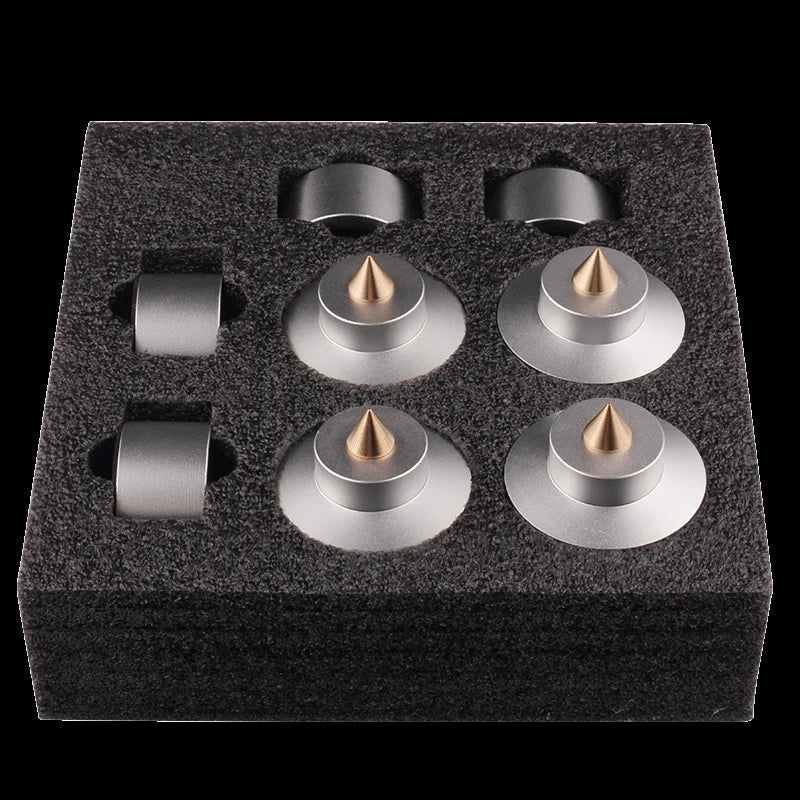Aluminum Audio Amplifier Feet – 4-Piece HiFi Shock Absorber Pads for Speaker or CD Player, Reduce Vibration, Boost Sound Clarity