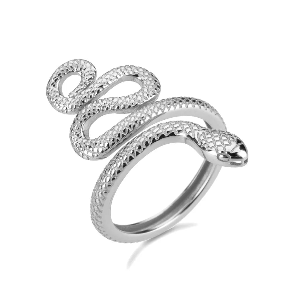 Sterling Silver Adjustable Snake Ring – 925 Silver Rock Punk Resizable Luxury Long Statement Ring for Bold, High-Quality Fashion Jewelry