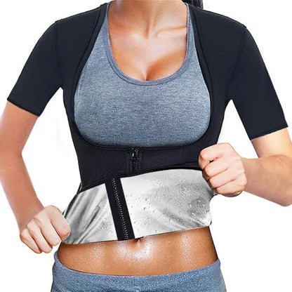 Women's Sauna Sweat Vest - Short Sleeve Heat-Trapping Shapewear for Slimming, Workout & Body Sculpting Results