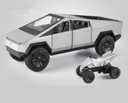 Scale Cyber Pickup Truck Model – 1/24 Diecast Alloy Off-Road Vehicle with Sound & Light, Realistic Collectible Car Toy Gift for Kids