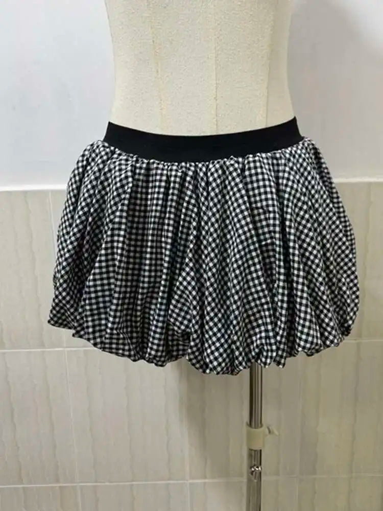 Spring Strapless Skirt - Fashion-Forward Bandage Back Plaid A-Line Skirt with High Elastic Waist for Modern Women