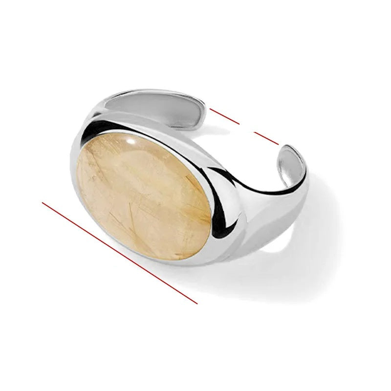 Natural Stone Open Bangle for Women – Elegant Brass Metal Bracelet for Light Luxury Fashion, Travel, and Party Accessories