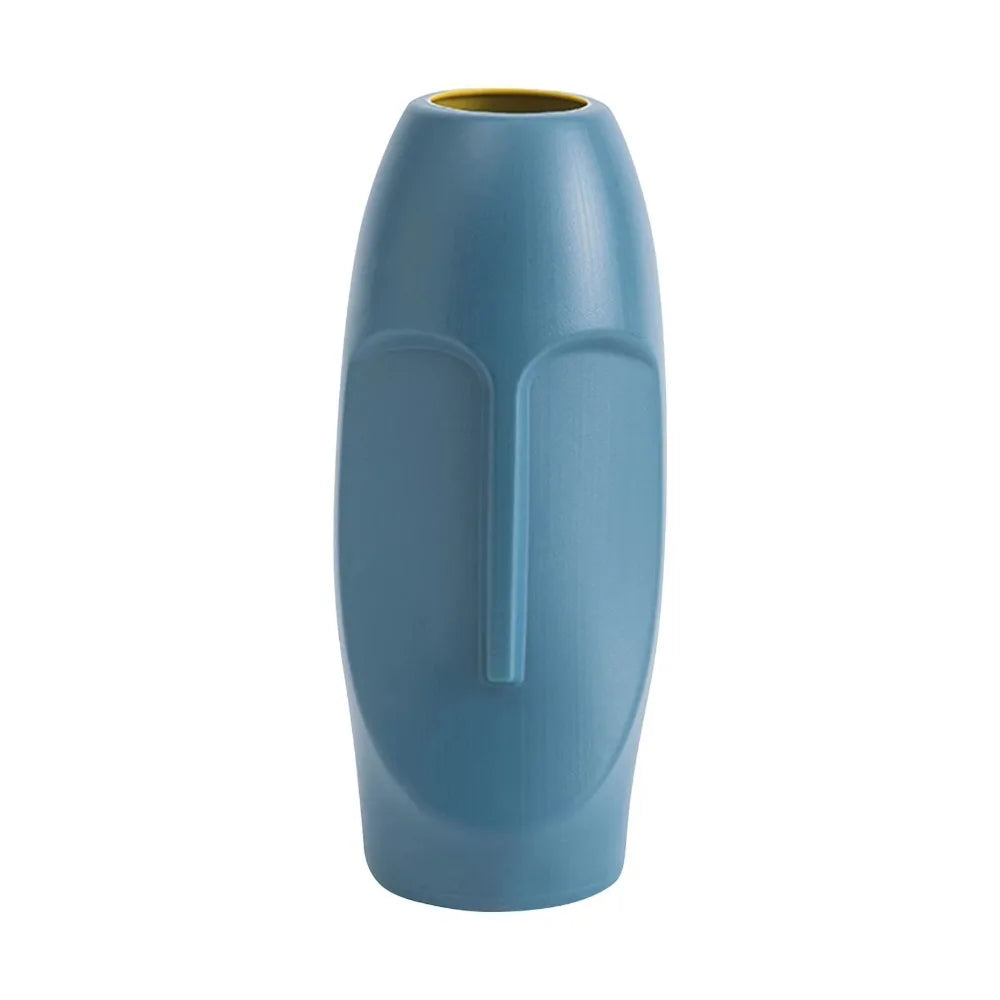 Abstract Face Nordic Plastic Flower Vase – Shatterproof Modern Pot for Bold Floral Displays & Artistic Home Styling