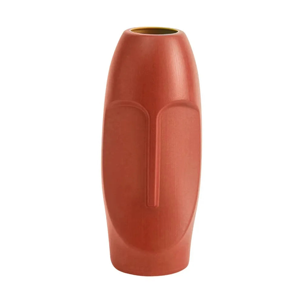 Abstract Face Nordic Plastic Flower Vase – Shatterproof Modern Pot for Bold Floral Displays & Artistic Home Styling