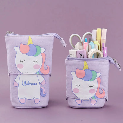 PU Pop-up Bag Pencil Holder - Corduroy Standing Stationery Organizer Case with Zipper, Stylish Gift for Boys, Girls, and Students