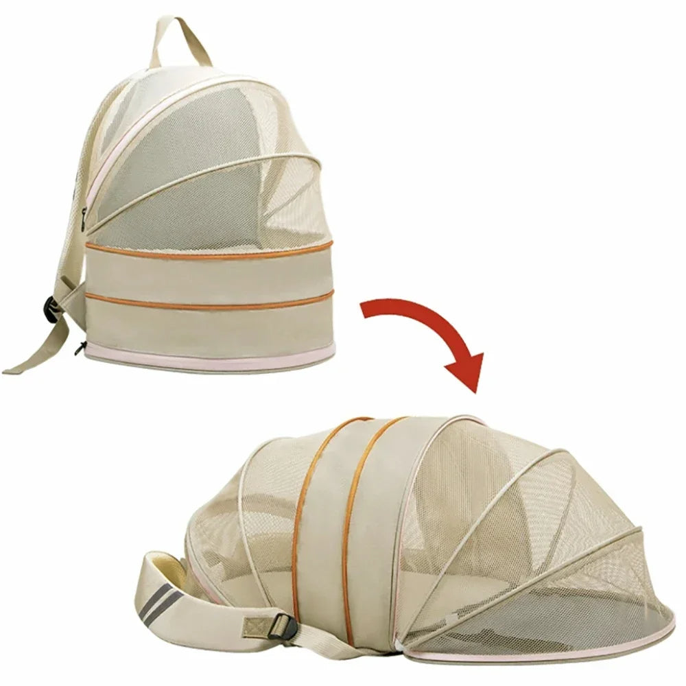 Outdoor Breathable Pet Carrier Backpack – Expandable Mesh Shoulder Bag for Cats & Dogs, Portable Travel Cage for Hiking & Vet Visits