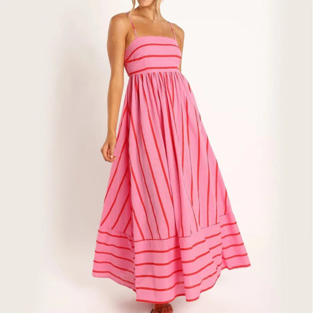 Striped Suspender Swing Dress for Women – Sleeveless, Backless Casual Vestido, Perfect for Weddings, Vacations & Summer Chic