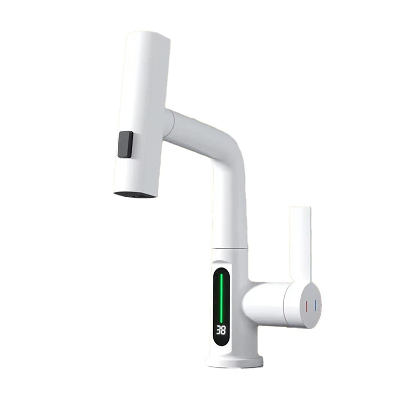Waterfall Pull-Out Faucet with Intelligent Digital Temperature Display – Battery-Free Rainfall Kitchen & Bathroom Tap for Elegant, Smart Flow Control