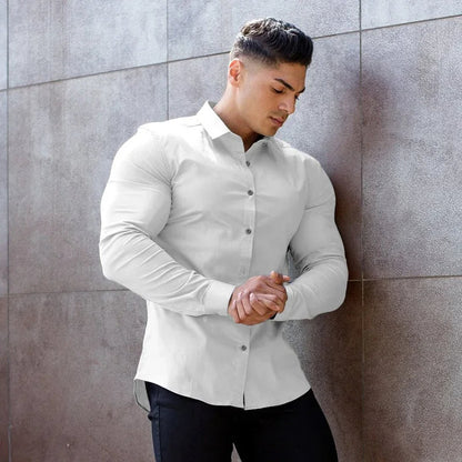 Men’s Super Slim Fit Plain Shirt – Long Sleeve Casual Button-Up for Business, Social Events, and Daily Sophisticated Style