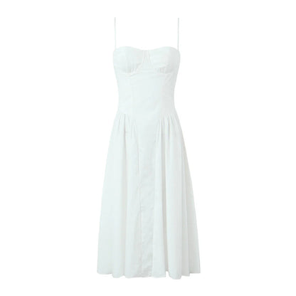 Green Floral Midi Dress – Sexy Low Waist Spaghetti Strap A-Line Summer Dress for Beach Holidays and 2025 Parties