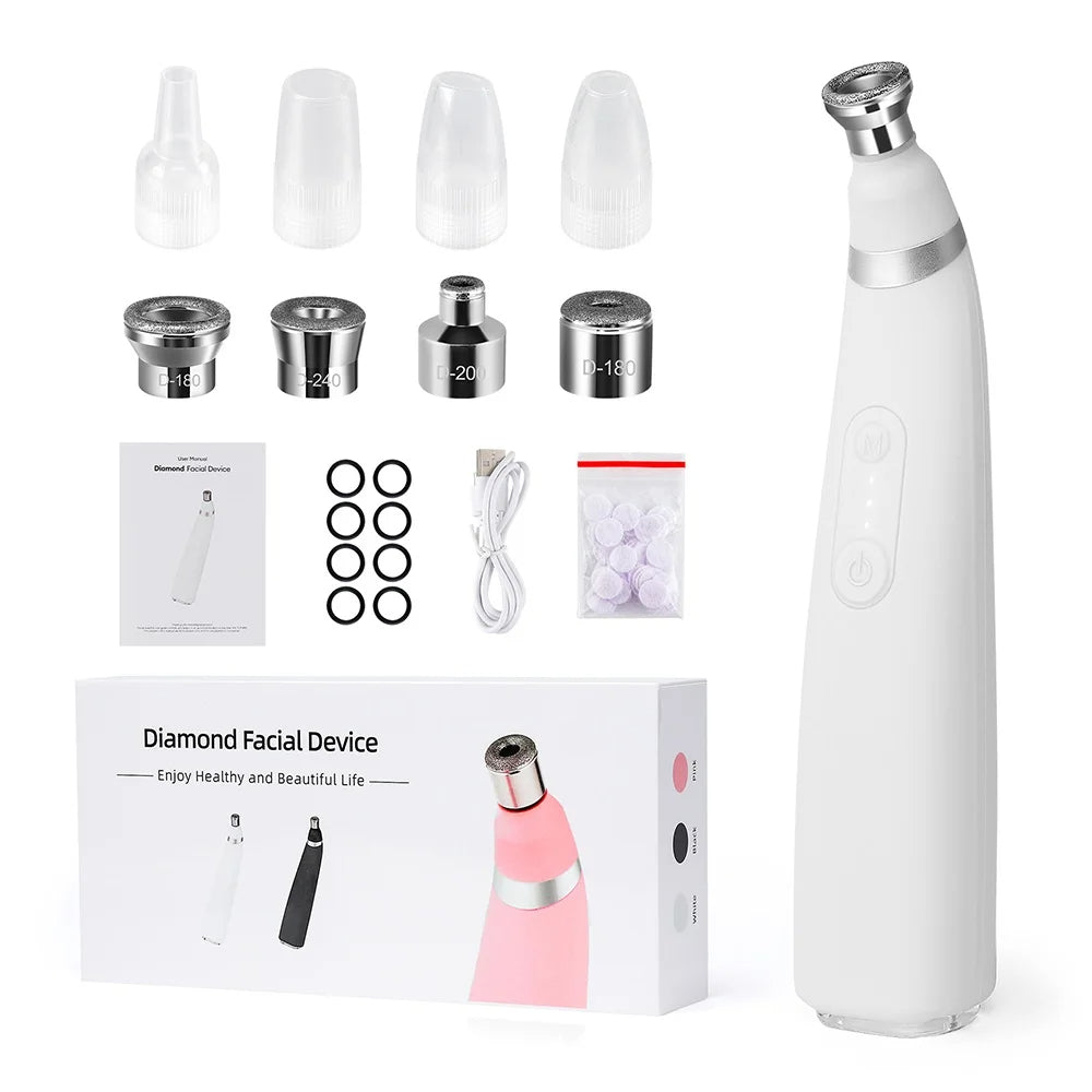 Diamond Microdermabrasion Facial Device - Portable Exfoliation Vacuum for Deep Cleaning, Blackhead Removal, and Glowing Skin Care