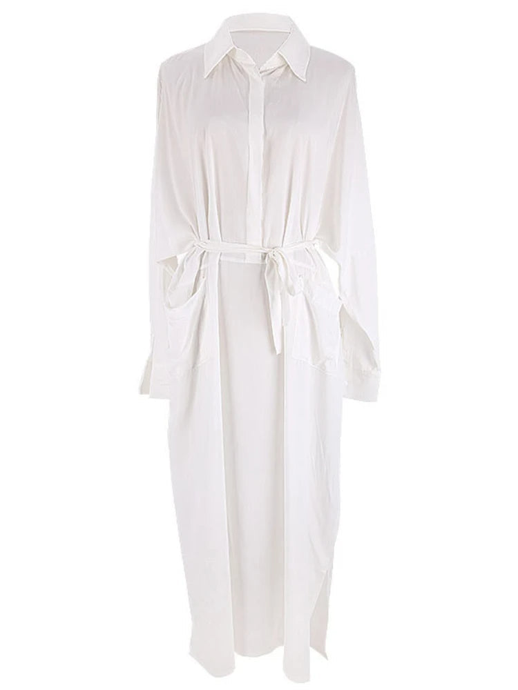 White Swimsuit Cover-Up Maxi Kaftan – Elegant Kimono-Style Beach Dress with Loose Fit, Side Pockets, and Lightweight Summer Tunic for Bathing Suits