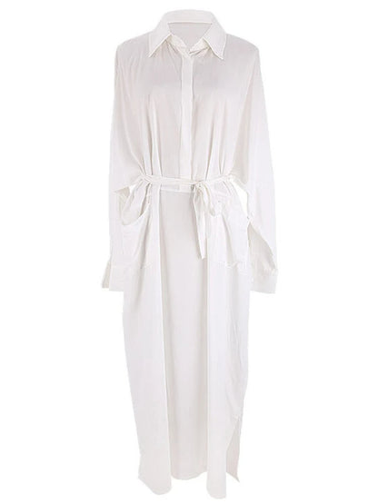 White Swimsuit Cover-Up Maxi Kaftan – Elegant Kimono-Style Beach Dress with Loose Fit, Side Pockets, and Lightweight Summer Tunic for Bathing Suits