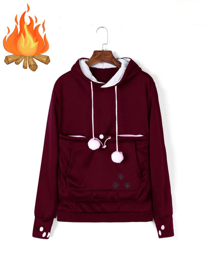 Cat Lover’s Hoodie with Pet Pouch – Cozy Kangaroo Sweatshirt for Cuddling Dogs or Cats, Featuring Animal Ears and Paw Print Style