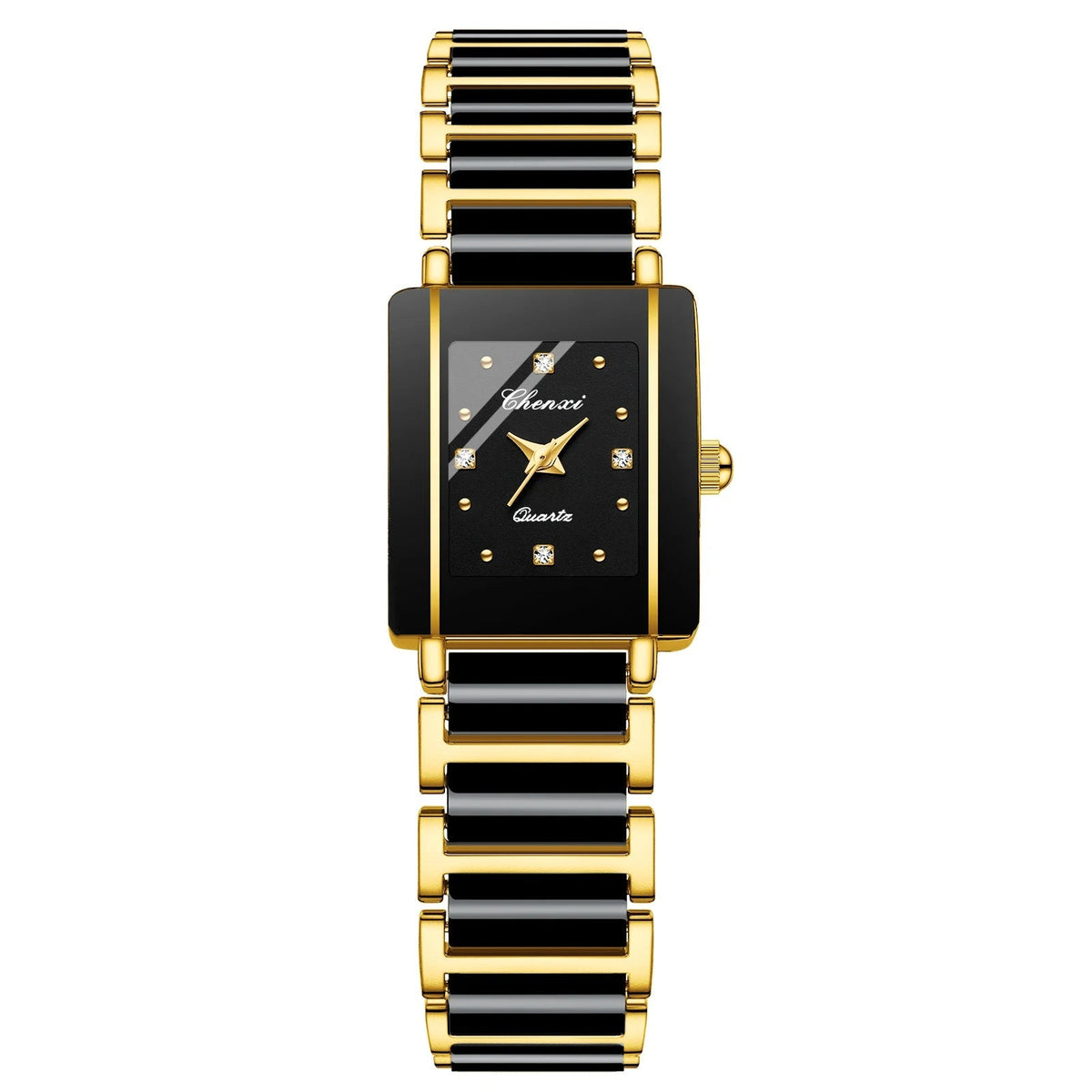 Square Shaped Luxury Couple Watches – 104A Waterproof Watch with Ceramic Strap Timepieces for Men and Women with Elegant Simulated-Ceramics Design