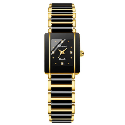 Square Shaped Luxury Couple Watches – 104A Waterproof Watch with Ceramic Strap Timepieces for Men and Women with Elegant Simulated-Ceramics Design
