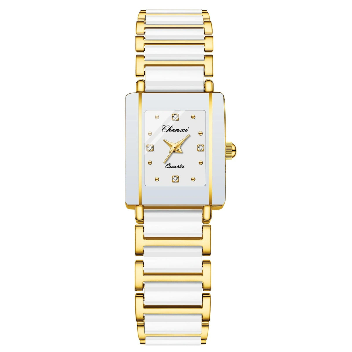 Square Shaped Luxury Couple Watches – 104A Waterproof Watch with Ceramic Strap Timepieces for Men and Women with Elegant Simulated-Ceramics Design