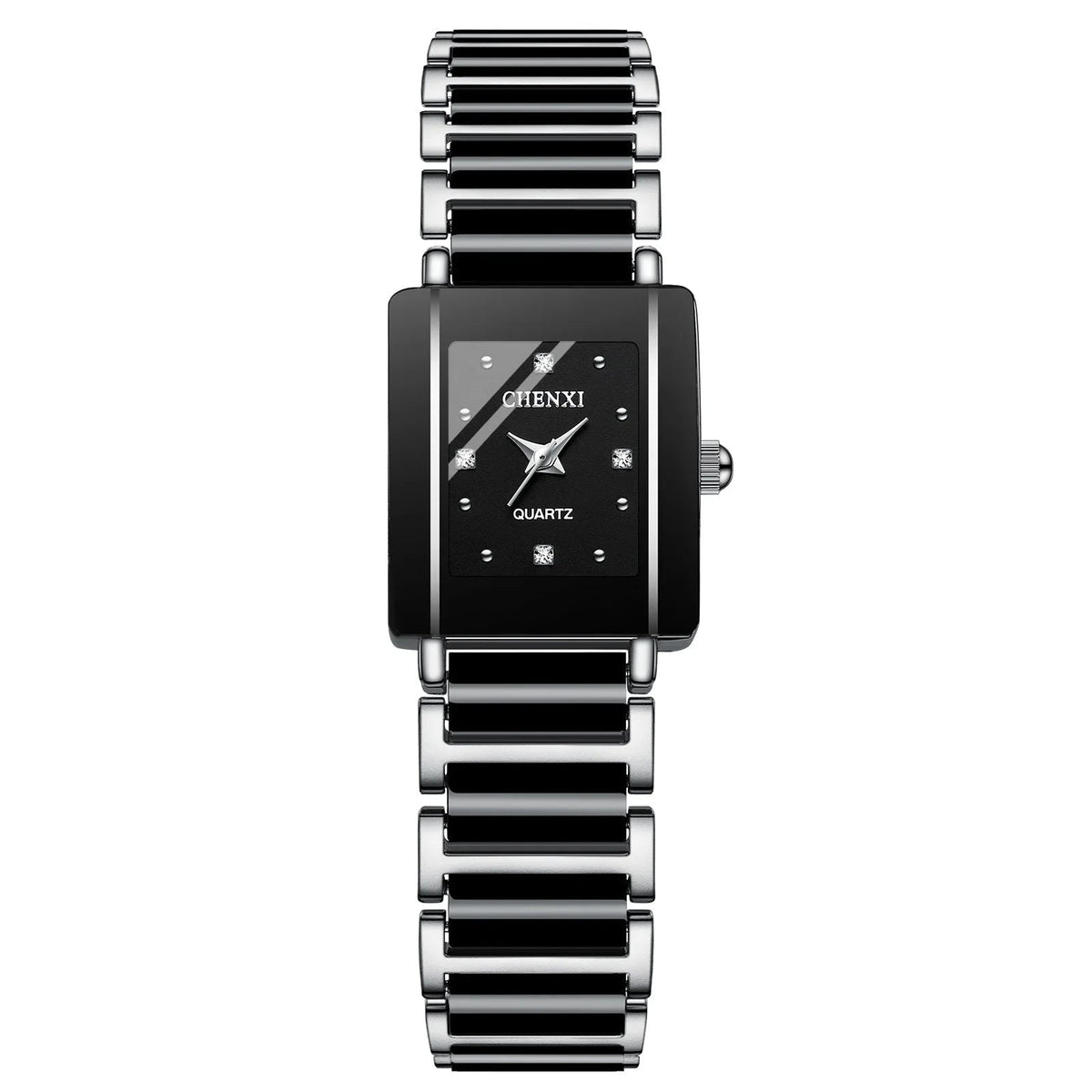Square Shaped Luxury Couple Watches – 104A Waterproof Watch with Ceramic Strap Timepieces for Men and Women with Elegant Simulated-Ceramics Design