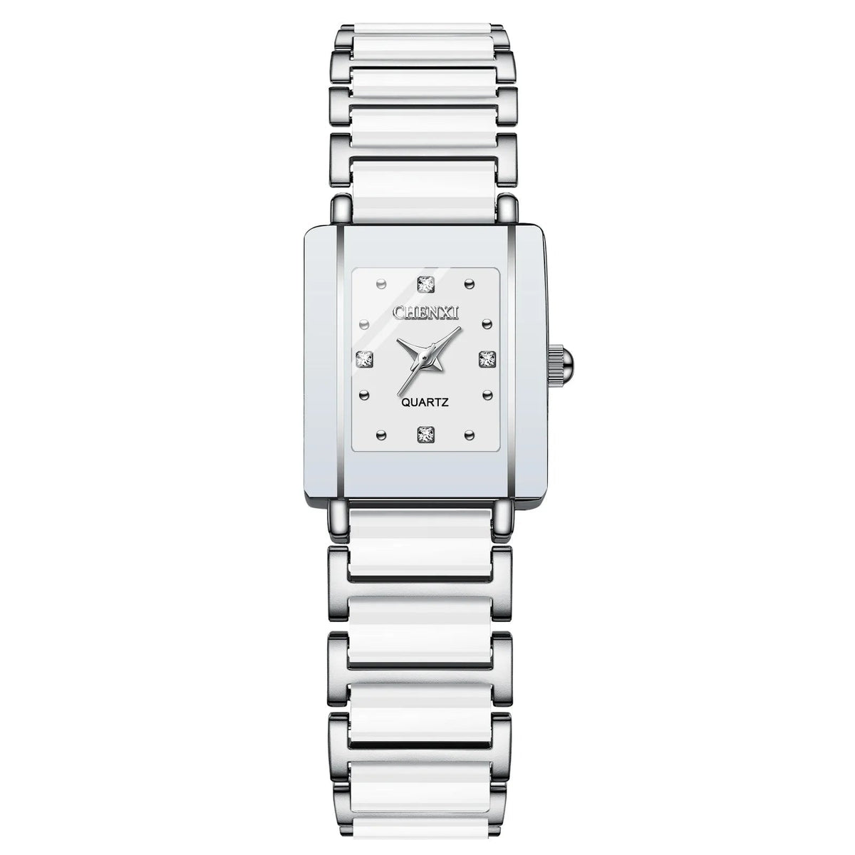 Square Shaped Luxury Couple Watches – 104A Waterproof Watch with Ceramic Strap Timepieces for Men and Women with Elegant Simulated-Ceramics Design