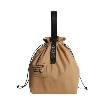 Drawstring Canvas Lunch Tote Bag – Insulated Fresh-Keeping Bento Box Carrier for School, Work, Picnics, and Daily Food Storage Style