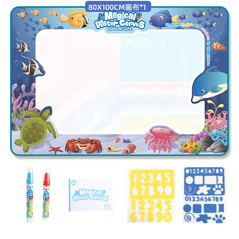 Magic Water Drawing Mat – Reusable Montessori Water Canvas with Pen for Kids’ Educational Painting, Color-Free Sensory Play and Learning