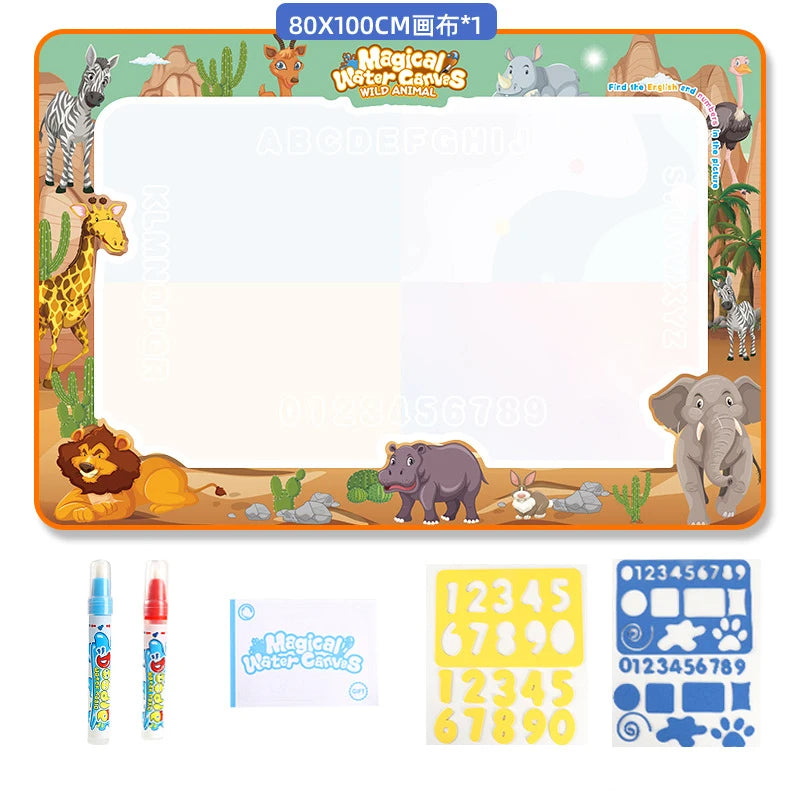 Magic Water Drawing Mat – Reusable Montessori Water Canvas with Pen for Kids’ Educational Painting, Color-Free Sensory Play and Learning