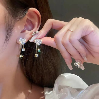 Crystal Star Tassel Dangle Earrings – Elegant Drop Jewelry with Micro-Set Sparkle for Glamorous Parties & Gifts