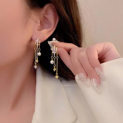 Crystal Star Tassel Dangle Earrings – Elegant Drop Jewelry with Micro-Set Sparkle for Glamorous Parties & Gifts