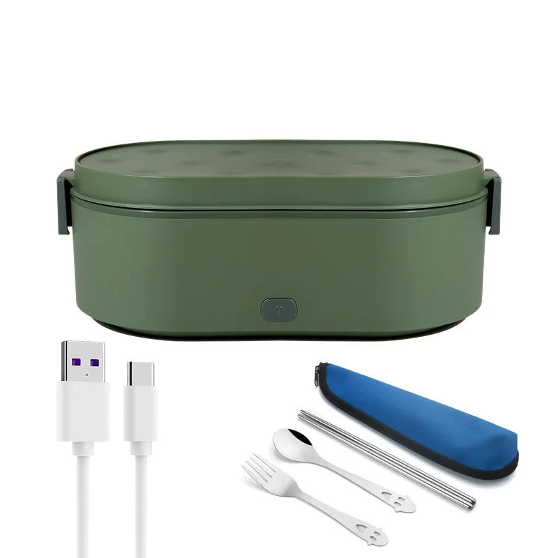 USB Heated Lunch Box – Portable Electric Food Warmer for Car & Office, 2 Stainless Steel Bowls