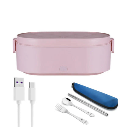 USB Heated Lunch Box – Portable Electric Food Warmer for Car & Office, 2 Stainless Steel Bowls
