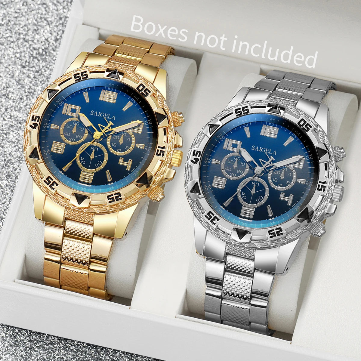 Set of Two Men’s Business Watches – Elegant Steel Band with Arabic Dial, Quartz Precision without Box
