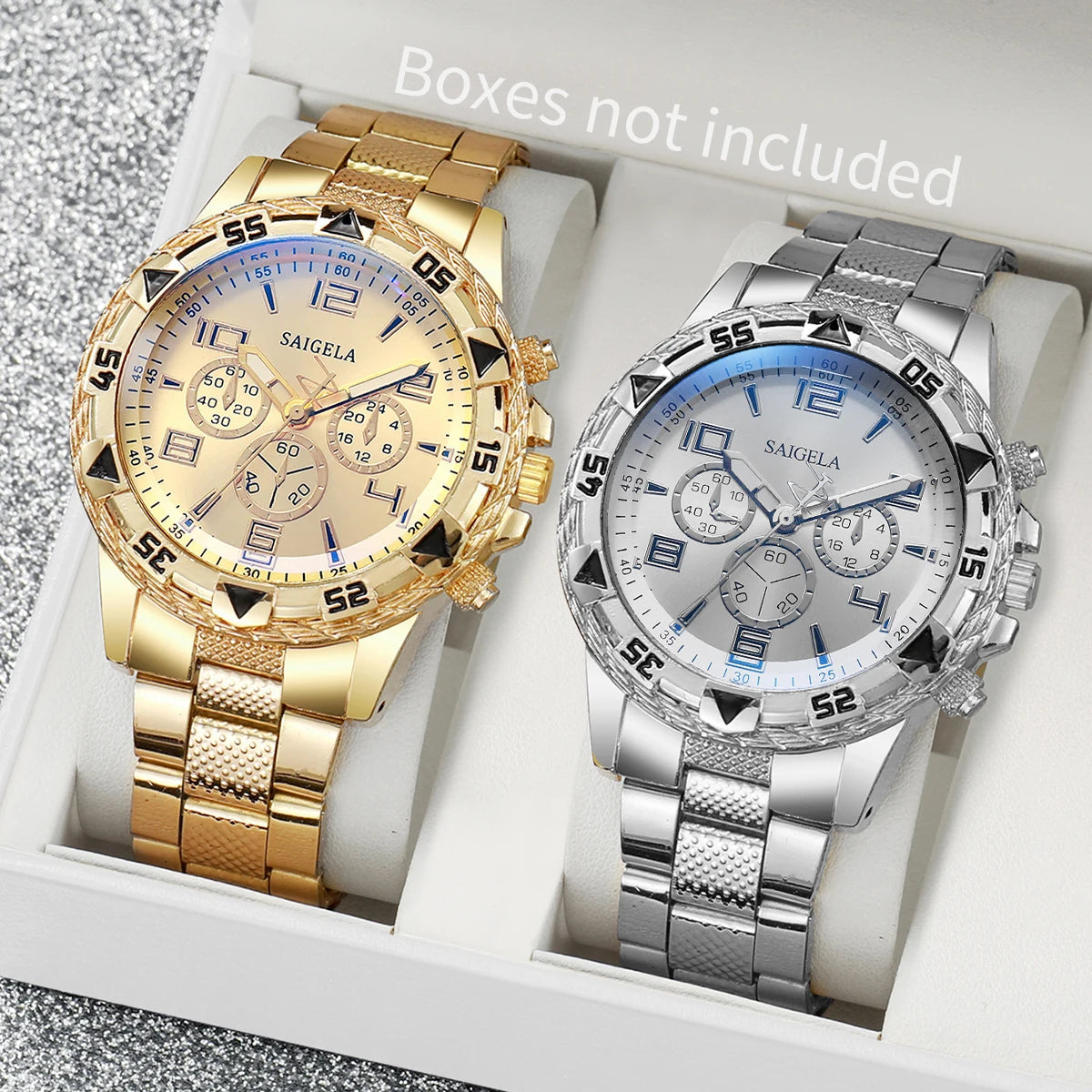Set of Two Men’s Business Watches – Elegant Steel Band with Arabic Dial, Quartz Precision without Box