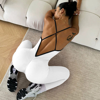 Seamless Yoga Jumpsuit for Women – Spaghetti Strap One-Piece Gym Outfit with Padded Bra
