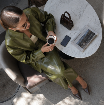Women Leather Skirt Suit Set - Vintage Zipper Jacket and Straight Skirt Outfit for Spring Fashion and Elegant Streetwear