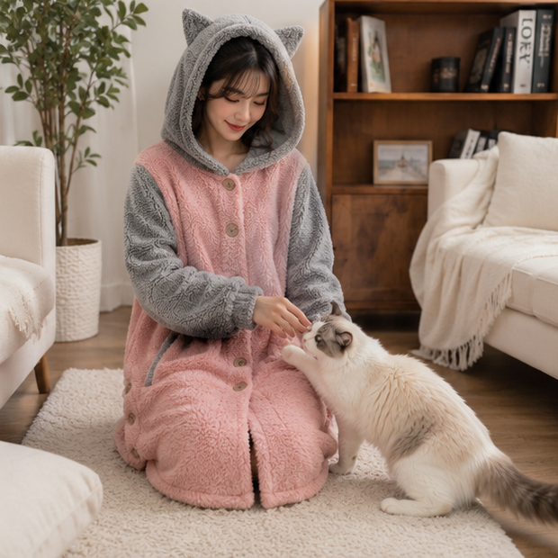 Women's Cat Ear Hoodie - Fleece Pullover Sweatshirt with Cute Print and Plus Size Comfort