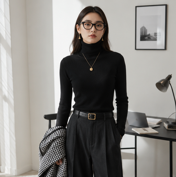 Women's Velvet Turtleneck Sweater – Thick Thermal Knit Pullover for Cozy Winter Layering and Everyday Comfort