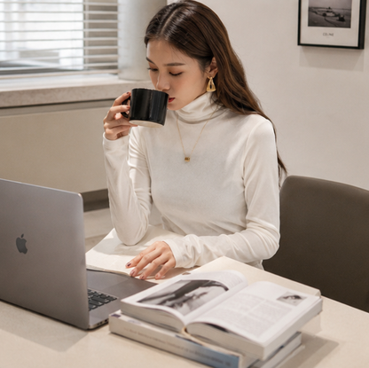 Women's Velvet Turtleneck Sweater – Thick Thermal Knit Pullover for Cozy Winter Layering and Everyday Comfort