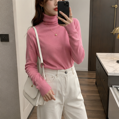 Women's Velvet Turtleneck Sweater – Thick Thermal Knit Pullover for Cozy Winter Layering and Everyday Comfort