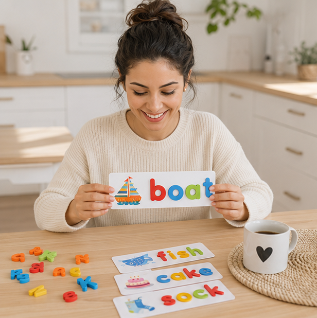 Wooden Alphabet Learning Toy - Educational Spelling Activity Set for Preschool Literacy and Cognitive Development
