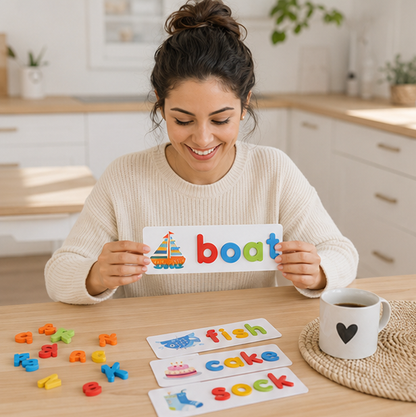 Wooden Alphabet Learning Toy - Educational Spelling Activity Set for Preschool Literacy and Cognitive Development