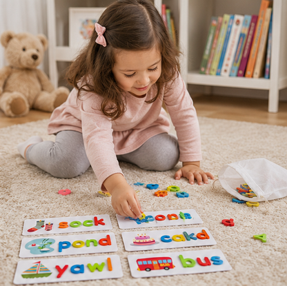 Wooden Alphabet Learning Toy - Educational Spelling Activity Set for Preschool Literacy and Cognitive Development