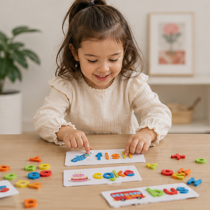 Wooden Alphabet Learning Toy - Educational Spelling Activity Set for Preschool Literacy and Cognitive Development