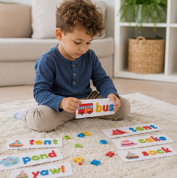 Wooden Alphabet Learning Toy - Educational Spelling Activity Set for Preschool Literacy and Cognitive Development